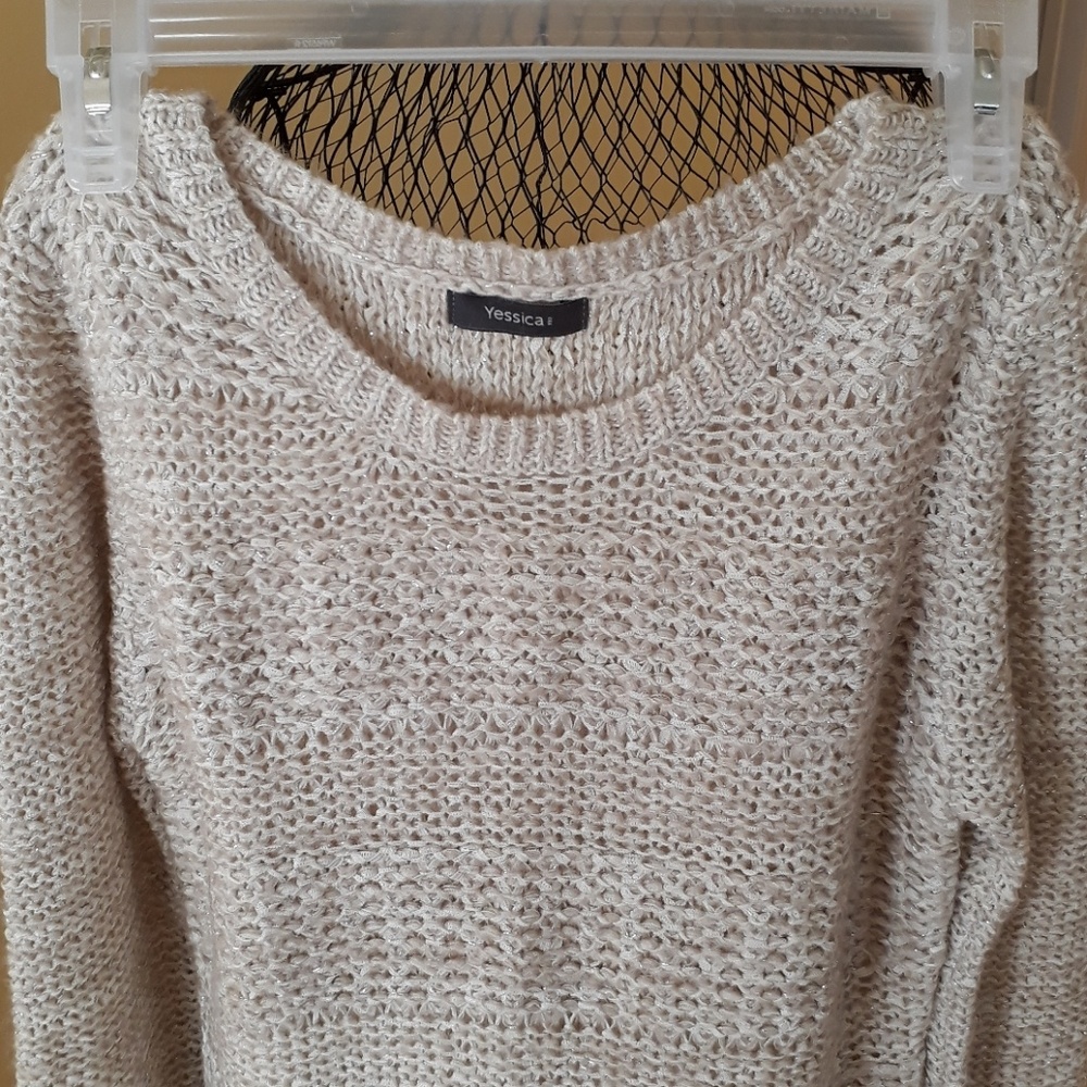 C&A Acrylic Blend Cream Metallic Crochet Sweater